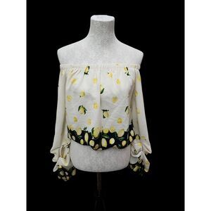 Top Chic Lemon Design Boho Off-The-Shoulder Blouse Detail Sleeves Large Stretchy